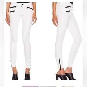 RAG & BONE White Denim Moto Skinny Jeans with Zipper Design
